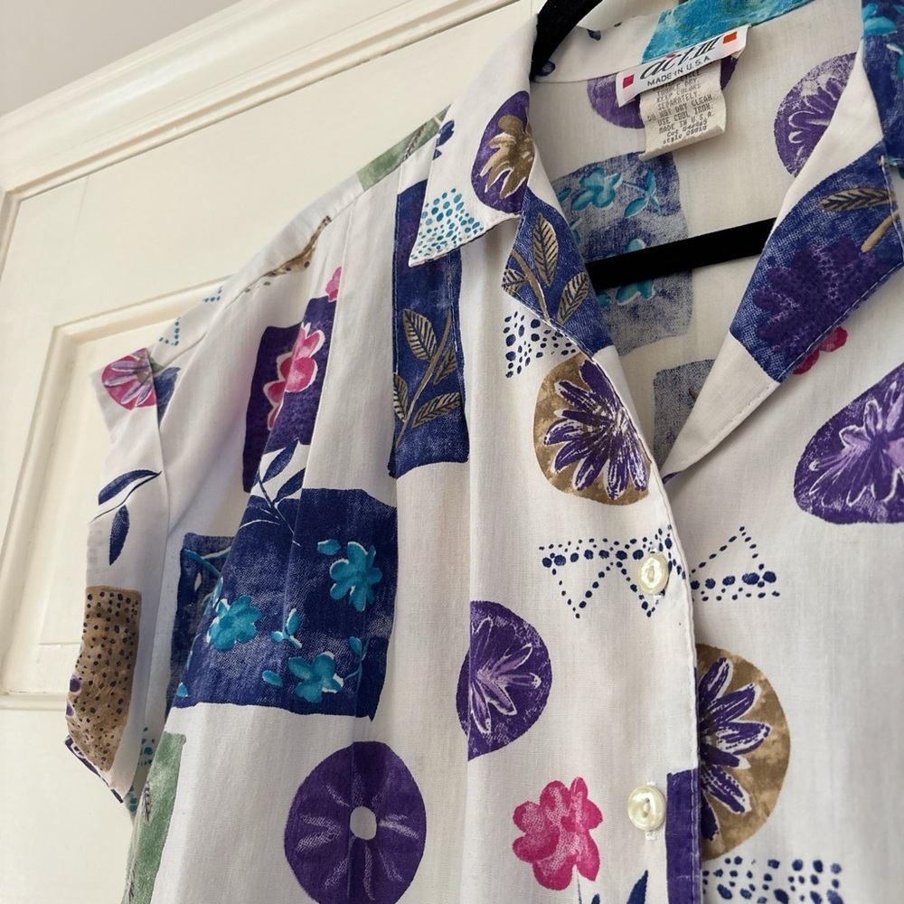 Vintage Act III Made in USA Button Up Cuffed Floral Seashell Shirt Size XL 16 - Picture 3 of 9